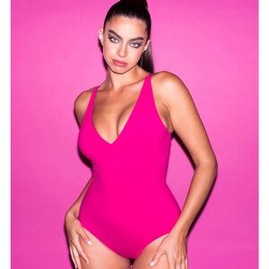 TA3 plungey hot pink shaping one piece swim